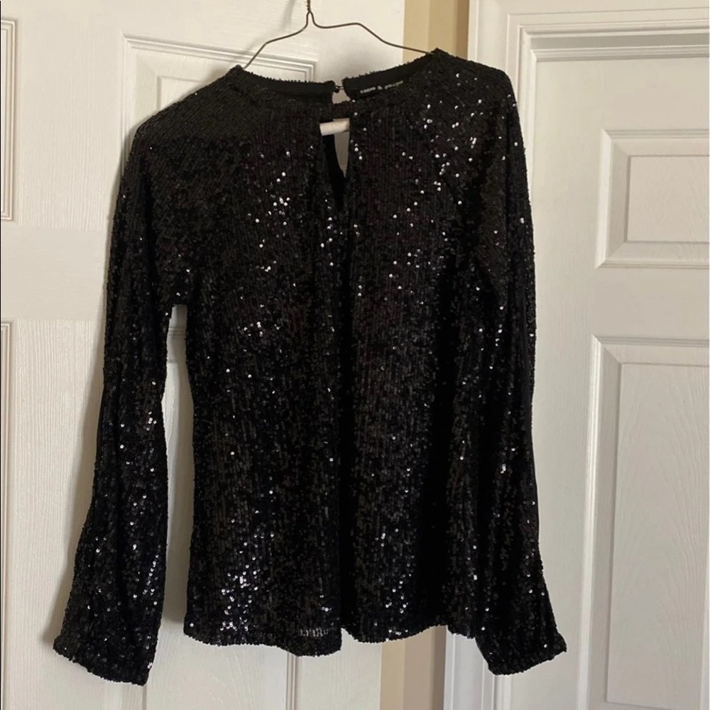 Black sequin long sleeve top